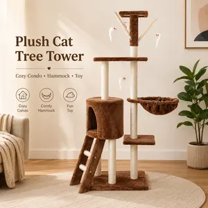 Cat Tree for Large Cats, Multi-Level Cat Tower with Condo, Sisal Scratching Posts, Jumping Platforms, Cat Bed and Play Toy, Indoor Cat Furniture for Climbing, Scratching and Resting