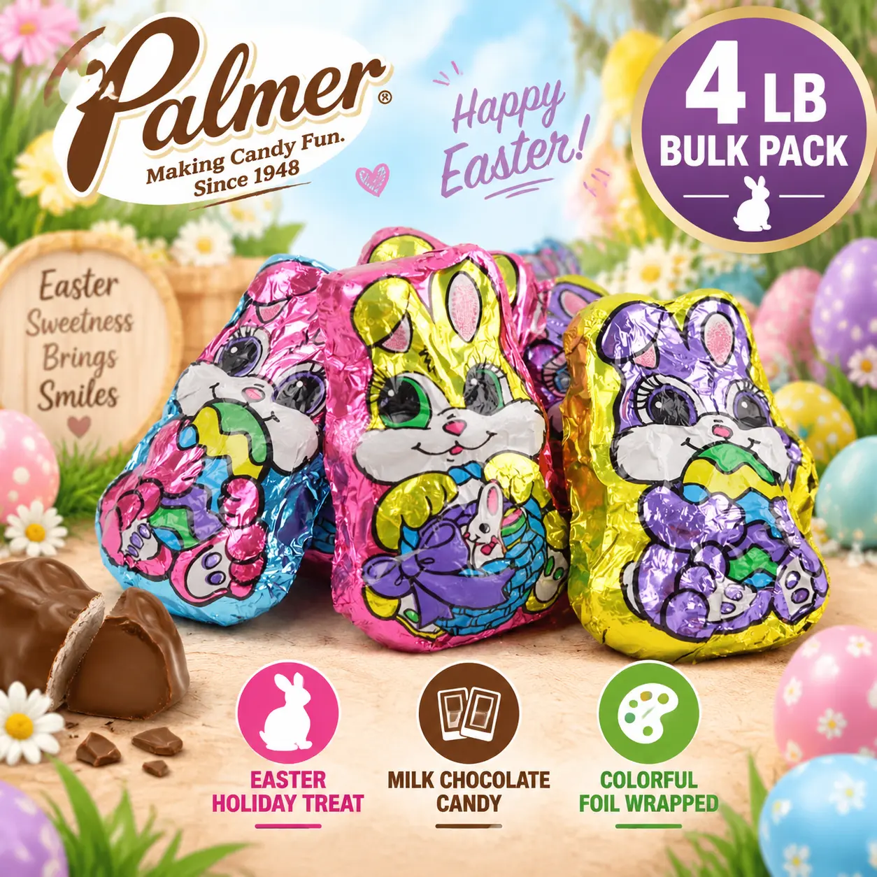 Palmer Foil Wrapped Easter Chocolate Bunnies 4 lb Bulk Bag Holiday Chocolate Candy