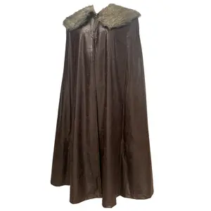 HiiFeuer Medieval Barbarian Cloak with Artificial Fur Shawl, Wrap Collar Viking Warrior Cape, Renaissance Role Play Costume Clothes Dark Brown