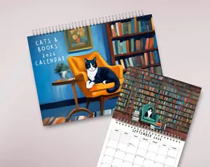 Bookish Cat Calendar, 2026 Wall Calendar, Cat Lover Gift, Book Worm Calendar, Cats in Library, Custom Calendar for Cat Lovers