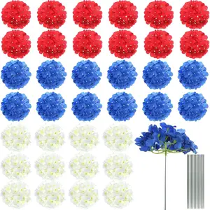 36 Pieces Hydrangea Flowers 4th of July Fake Full Hydrangea Flowers Patriotic Faux Artificial Hydrangea Flowers with Stems for Independence Memorial Day Home Kitchen Decor (Multicolor)
