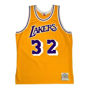 Mitchell & Ness 1984-85 Magic Johnson Los Angeles Lakers Home Authentic Jersey Yellow Multi, Lakers Logo