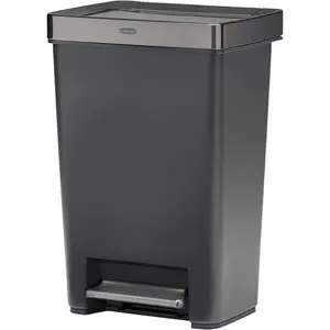 Rubbermaid Premier Series IV Step-On Trash Can for Home and Kitchen, 13 Gallon, Stainless Steel Lid Charcoal, for Home/Kitchen/Hotel/Lobby/Office