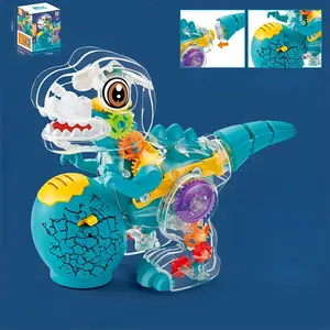 Transparent Gear Dinosaur Toy Light-up Electric Dino Musical Toy Bump and Go Tyrannosaurus Toy Obstacle Avoidance Car Toy