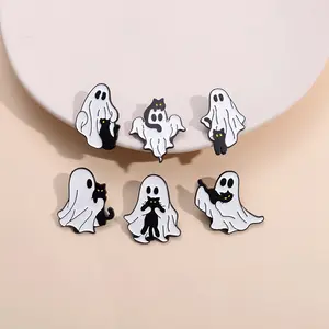 Vintage 6pcs Cartoon Funny Ghost Pumpkin Zinc Alloy Badge Cute Little Ghost Backpack Versatile Cartoon Pin Clothing Accessories