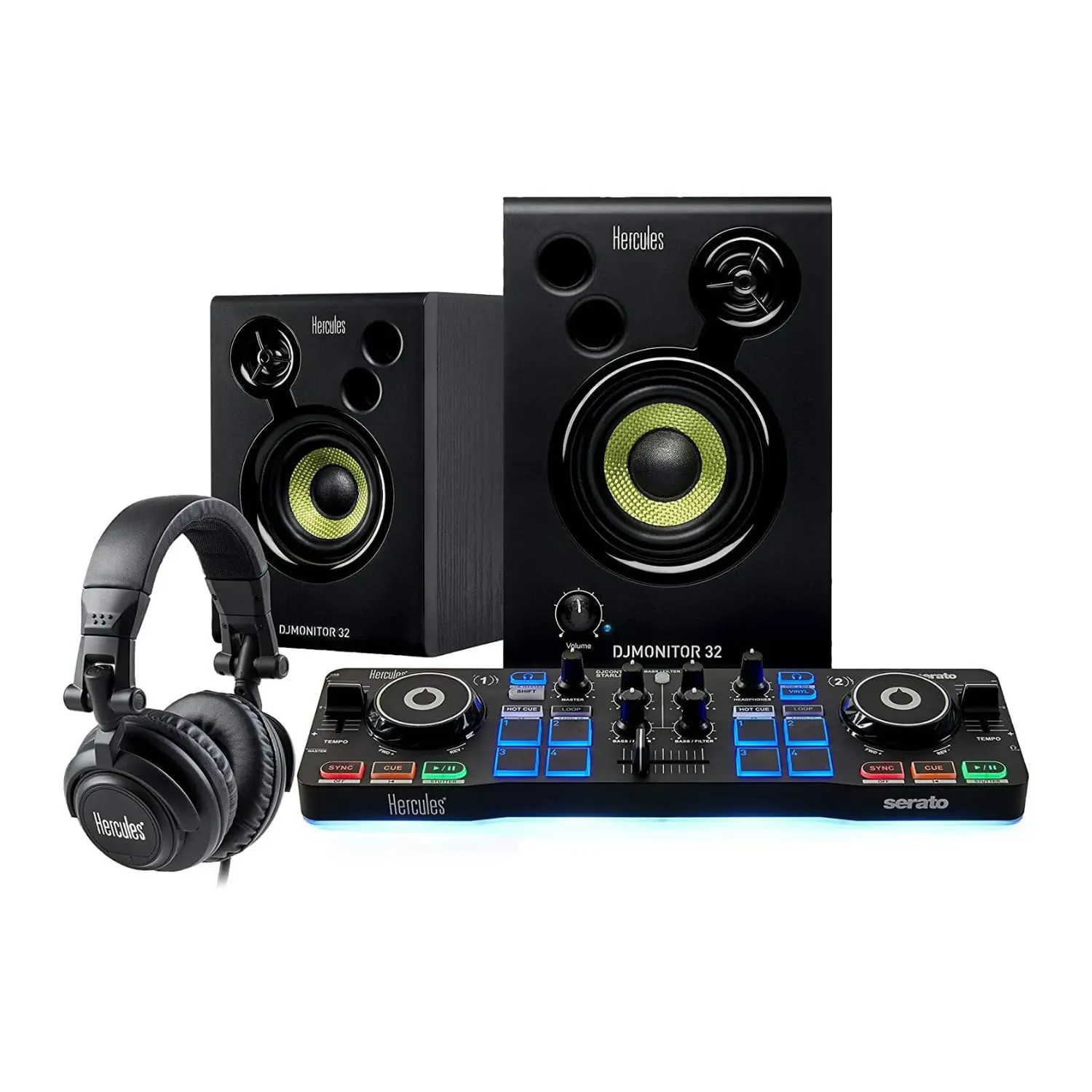 Hercules Ultra-Light Audio Device DJ Starter Kit - Starlight Controller, Monitor Speakers, Headphones, Serato DJ Lite Software