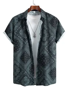 Men's Fashion Casual Ethnic Style Digital Print Short Sleeve Shirt, Comfortable Summer Wear, Stylish Daily