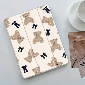 Cute Animal Print Tablet Case with Pencil Holder, Trifold Stand Protective Cover, Auto Sleep/Auto Wake Feature, Fits iPad Tablet Accessory