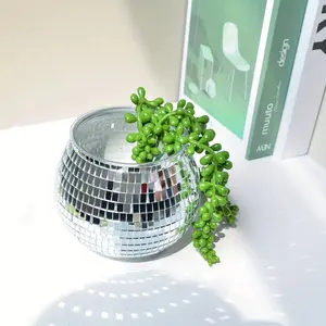 1pc Round Glass Geometric Embedded Flower Vase Handmade DIY Kit, Home Garden Decor, Elegant Disco Ball Planter, Suitable for Balcony Kitchen Outdoor Decoration