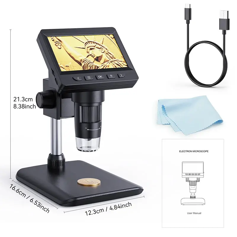 1600x Zoom Digital Microscope with 4.3in IPS Screen, 2MP USB Professional Microscope with Built-in Bat., for PCB/Watch Repair (Computers & Office, Educational Supplies)