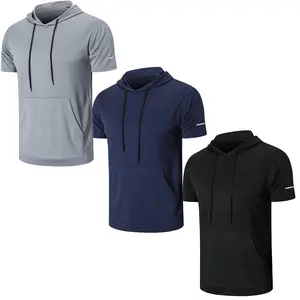 【Purchase one size larger】Men's Plain Round Neck Workout Short Sleeve Mesh Athletic T-Shirts with Hood basketball Sportswear Quick Dry T-shirt Back To School Tops Hoodie gym outfits workout tops Sweatshirts compression shirts workout tops