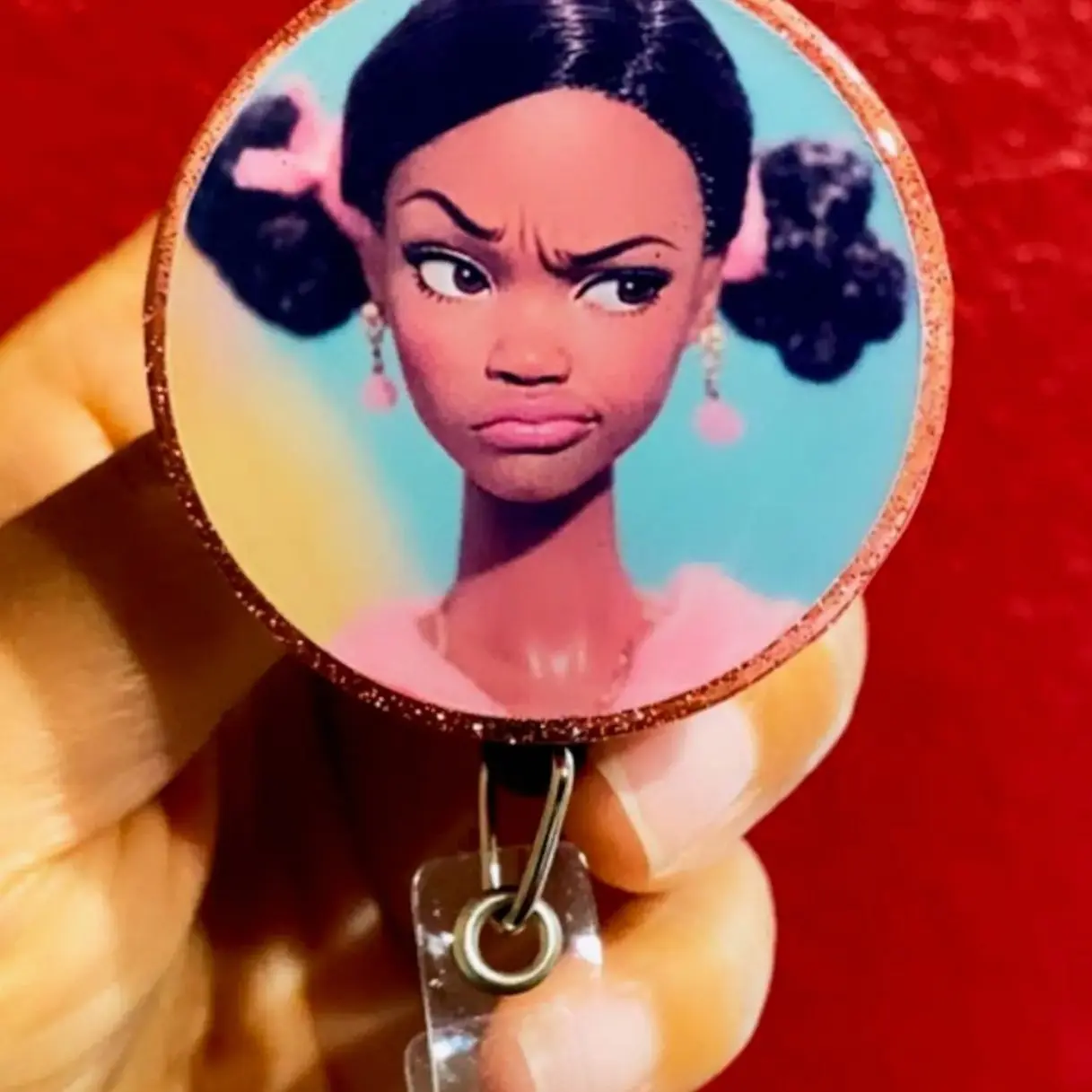 Sassy Fashion Doll Nurse Badge Reel, Attitude Face Retractable ID Holder, Healthcare Worker Clip