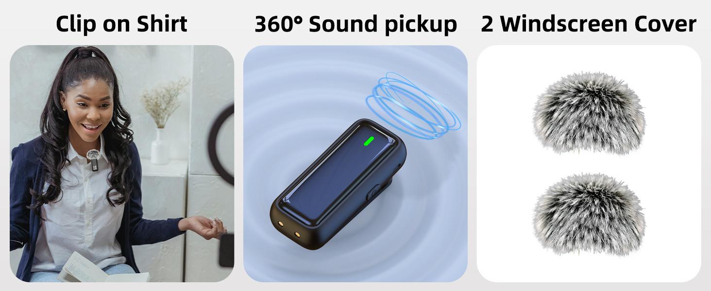 Wireless USB Microphone — Compatible with PC, Laptops, iPhone, and Android Devices — Wireless Lavalier Microphone with Noise Cancellation and 24-Hour Charging Case