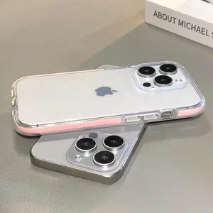 High Transparency iPhone Case with Colorful Inner Edge, Acrylic Back + TPU Soft Edge, Anti-Scratch/Fingerprint/ Yellowing, Shockproof Drop Protection for iPhone 16/15/14/13/12