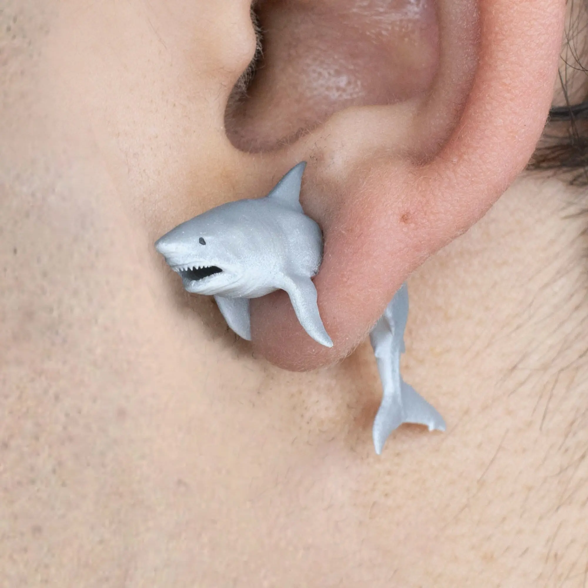 Great White Shark Earrings • Hand-Painted • 3D Printed • Quirky • Funny • Weird • Gift