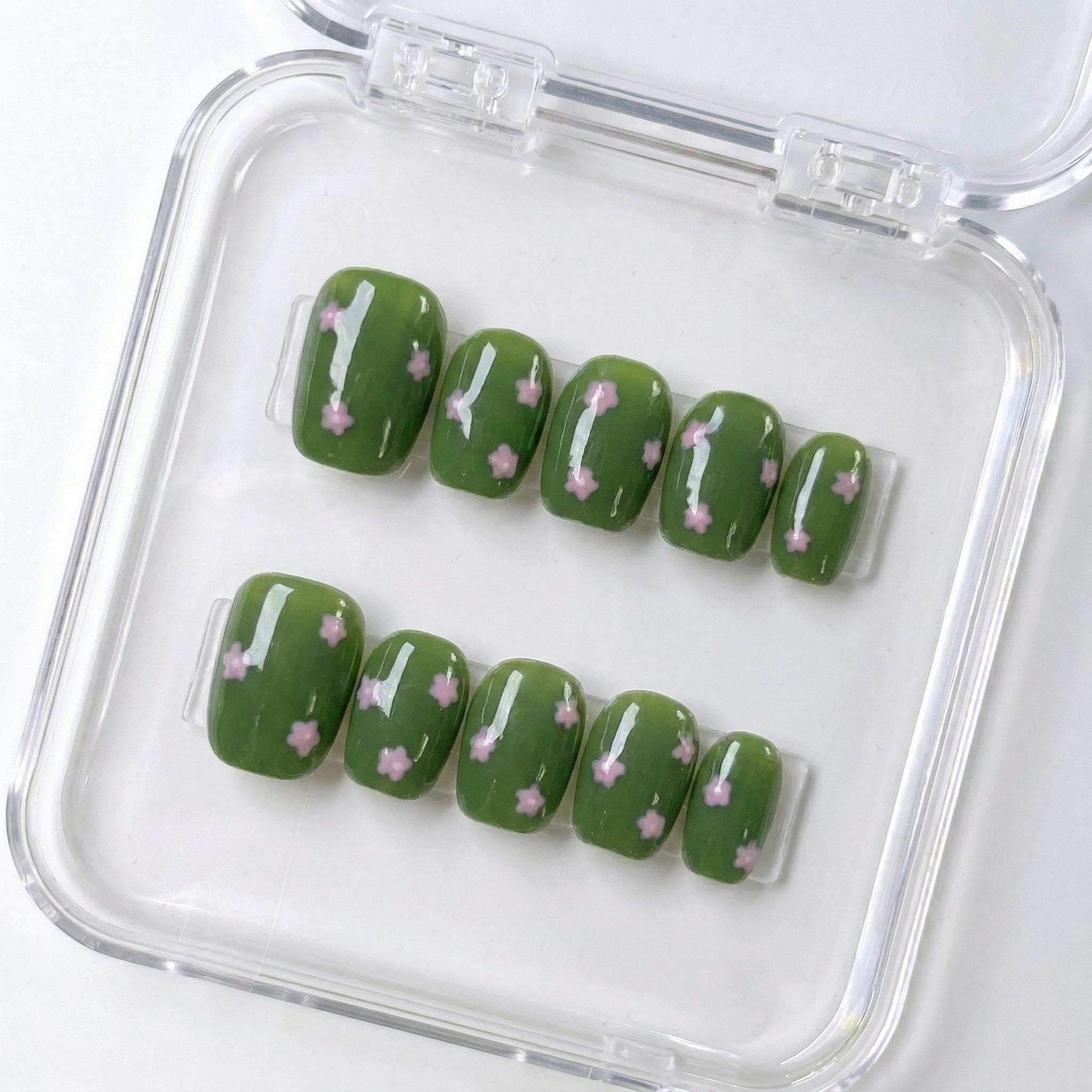 NAILS HAVEN Short Almond Press On Nails 10Pcs Cute Handmade Acrylic Nails Reusable Nail Art With Charms Easy Application Manicure Cutics Manicure