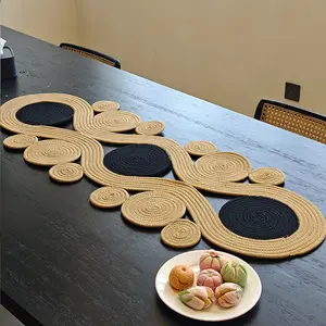 1pc Bohemian Table Runner, Handwoven Linen Table Scarf, Luxurious Art Curve Dining Table Decor, Wedding Party Decor, Washable & Foldable, 15.75 x 43.31 Inches, Multiple Colors, Hotel and Guesthouse Table Decorations