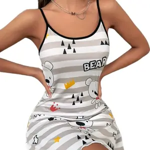 ladies lettuce trim teddy bear print lounge dress