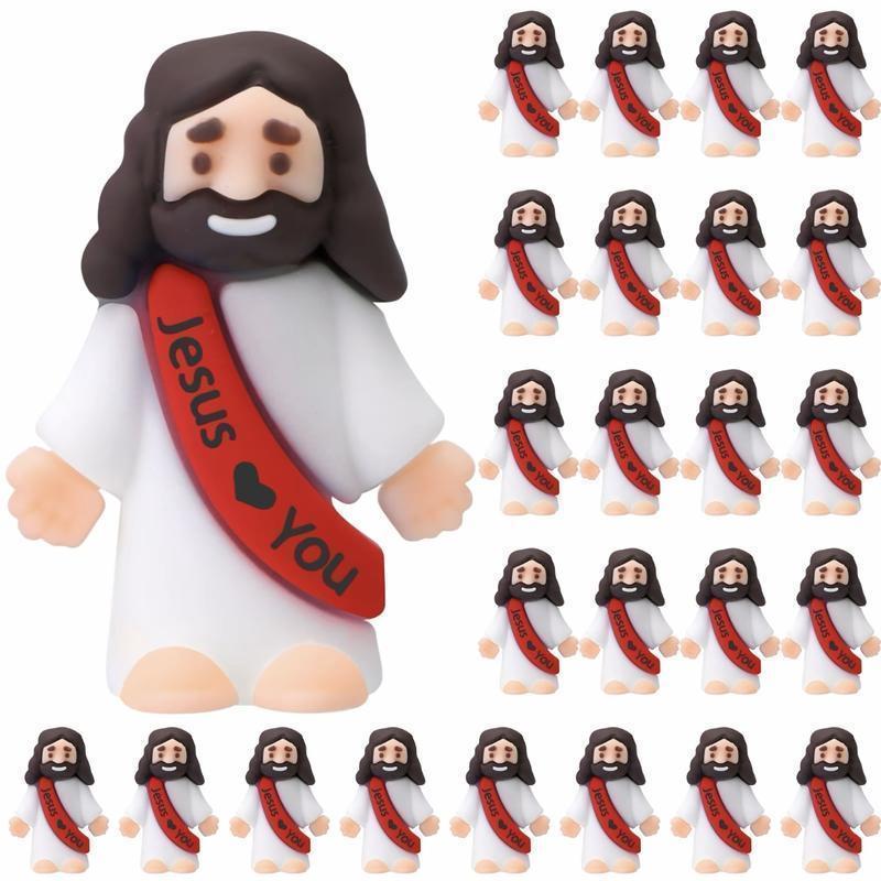 【God be with you】Mini Jesus Figures 50/100 pcs Original Design Little Jesus Figures with Jesus Love You Slogan Christian Baptism Gifts Christmas Easter Home Decoration Religious Ornaments