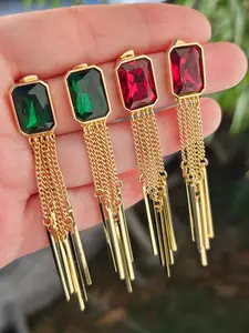 18k gold plated rectangle crystal earrings