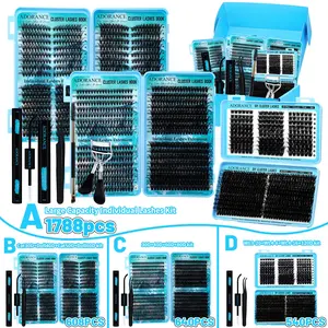 ADORANCE 1788PCS Cluster Lashes Kit, Lash Clusters Kit D Curl Lash Extensions with Bond & Seal, Remover, Lash Curler, Tweezers & Brush Beginner-Friendly & Easy to Use, DIY Lash Cluster