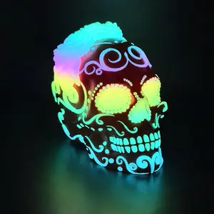 Glow in the Dark Neon Sugar Skull Gothic Statue Figurine - Colorful Decorative Figurine, Gothic Home Decor Accent Piece, Colorful Decorative Statues Figurines