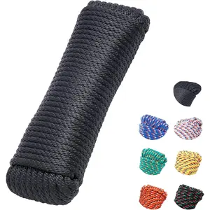 3/8 Inch 100 ft Solid Braided Polypropylene Rope All Purpose for Camping Boat Marine Flag Pole Indoor and Outdoor Use Black