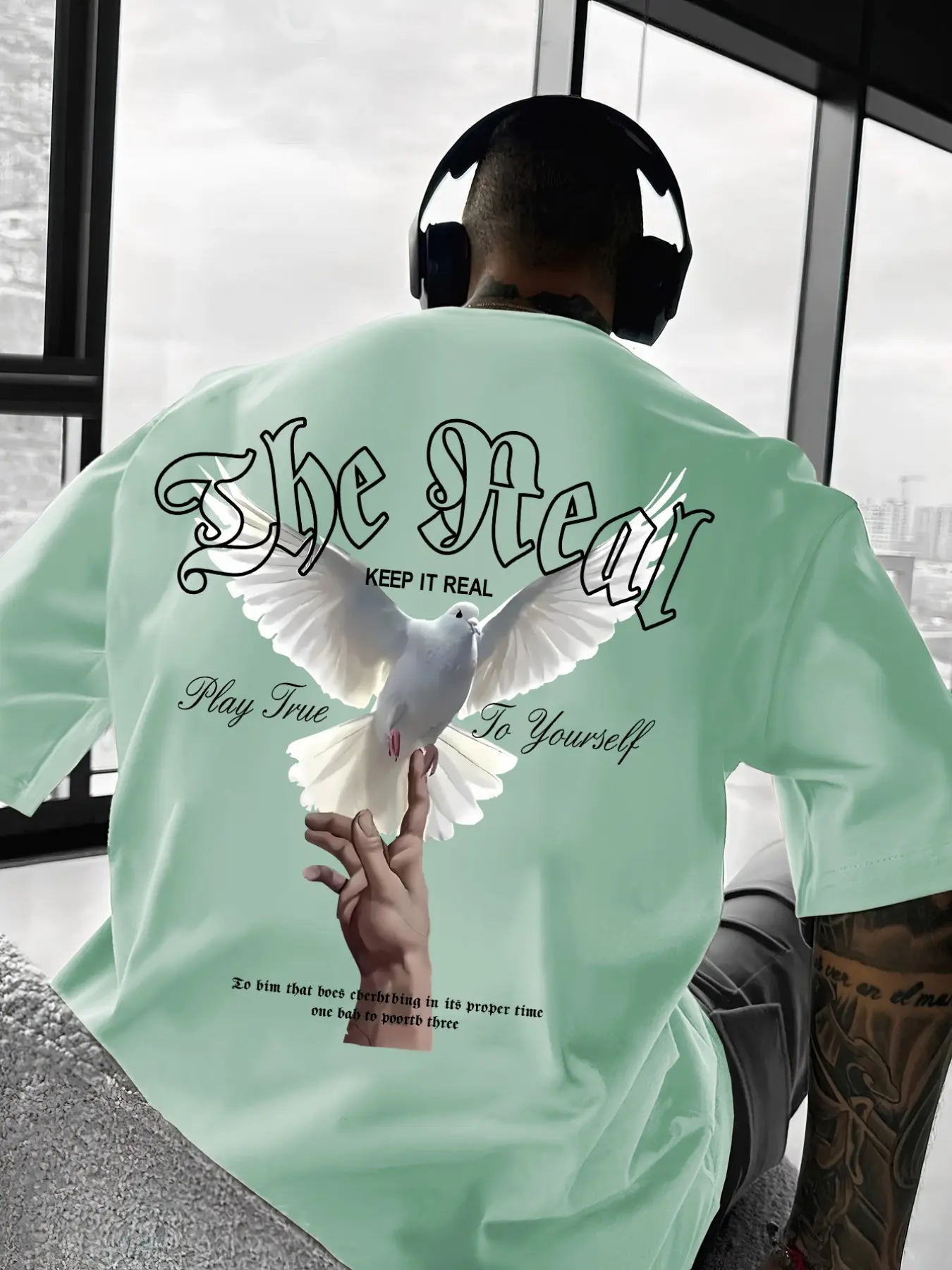 Men's "The Real Keep It Real" Dove & Hand Graphic Print T-Shirt, Menswear Streetwear Casual Short Sleeve Tee, Loose Fit #TheRealTee #DoveHandPrint #StreetwearEssentials #CasualTops #TikTokMadeMeBuyIt