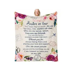 Sister-In-Law Blanket - Floral Throw With To My Sister-In-Law Message, Soft All-Season Bedspread/ Couch Cover - Birthday, Anniversary, Wedding, Funeral Keepsake - Sentimental Family Women - Elegant Floral Sister-In-Law Pres