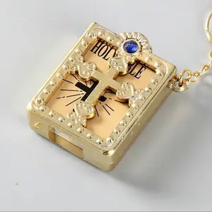 Mini english version Holy Bible Keychain with Christian Jesus Cross Design
