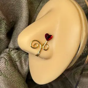 ROSE BUD 3pc set/ Bundle Nose Cuff with Dangle Non-Piercing Jewelry in Silver Gold Copper & Bronze Tarnish Resistant Wire Fashion AccessoryLove