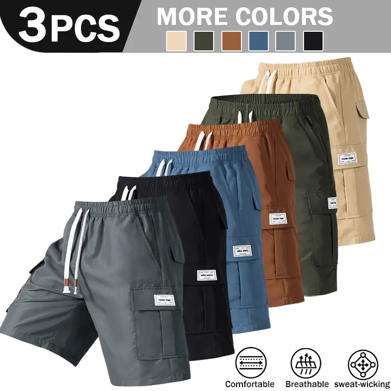 3-pack American vintage workwear style five-inch pants, men's multi-pocket drawstring casual shorts, summer street fashion outdoor commuting wear-resistant versatile bottoms