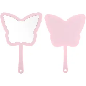 Butterfly-Shaped Handheld Mirrors, Cosmetic Hand Mirror with Handle Small Butterflies Mirrors Decorative Hand Held Mirror for Student Women Girls Valentine's Day Travel Pink