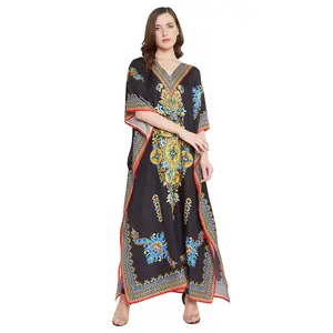 Gypsie Blu Caftan for Women Paisley Polyester Casual Summer Long Kaftan Dress Beach Cover Ups One Size Fits Most