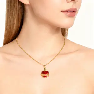 Red Heart-Shaped Zircon Sacred Heart Cross Crown Pendant Necklace Heart-Shaped Fashion Collarbone Necklace