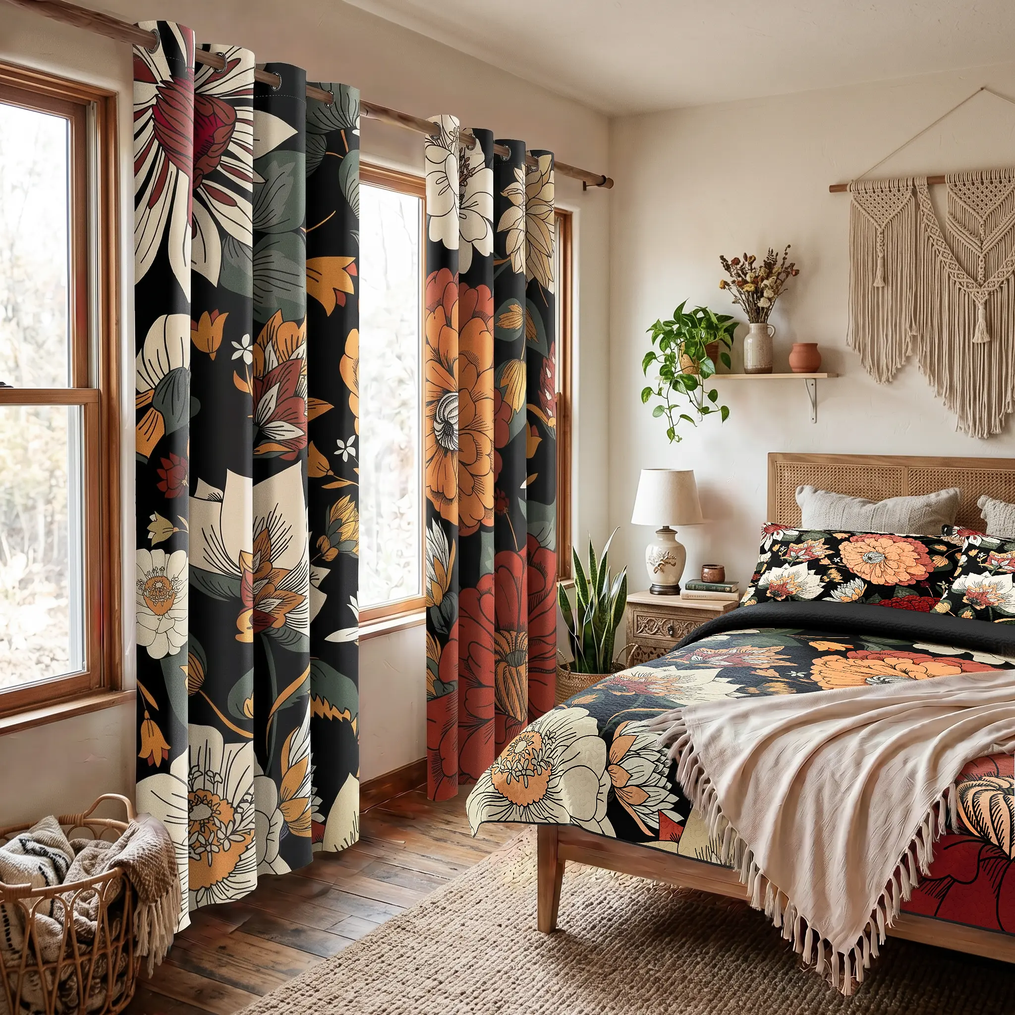 Tyrot Room Decor Must-Haves | 3-Piece Boho Floral Quilt Set & Matching 100% Blackout Curtains — Sold Separately summerwins Boho Bedding Set Bedspread Set