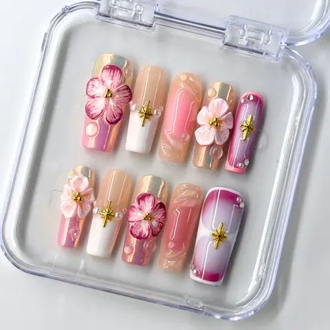 NailPhoria PEACH SODA - Handmade Press-On Nails | Reusable, Salon-Quality, Long-Lasting, Glossy Design