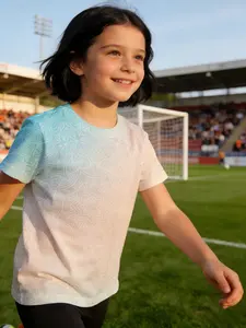 girl child jersey Geometric Gradient Design With Soft Colors Breathable, light and comfortable short sleeve T-shirt machine washable, fashionable, texture, holiday wear, parent-child outfits Comfort training sports quick-dry for summer