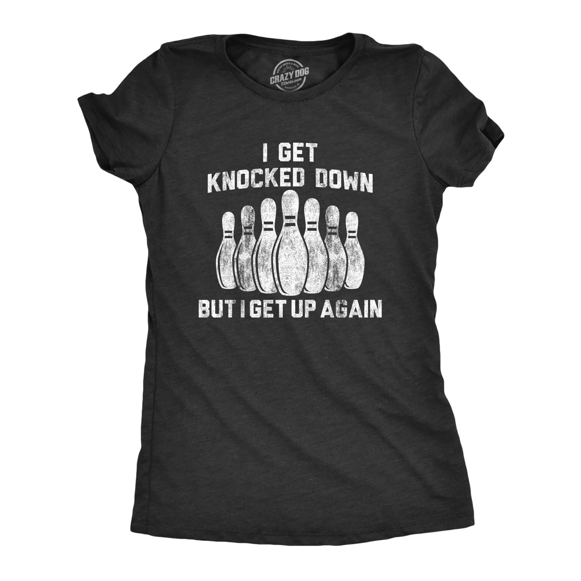 Womens I Get Knocked Down But I Get Up Again T Shirt Funny Bowling Pin Graphic Novelty Tee Funny Womens T Shirts Cute Vintage Fashion Casual Ladies T-Shirt Gift Funny Music Top Women's Novelty Tees Black