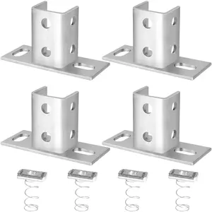 Strut Channel 9 Mounting Holes for 1-5/8" Strut, Rectangle Fence Post Base Channel, Carbon Steel Electro-Galvanized Coating, 4 mm (0.16 in) Thick, 2.5 x 6 in Base, 1.3 lb/Unit (4 Pack)
