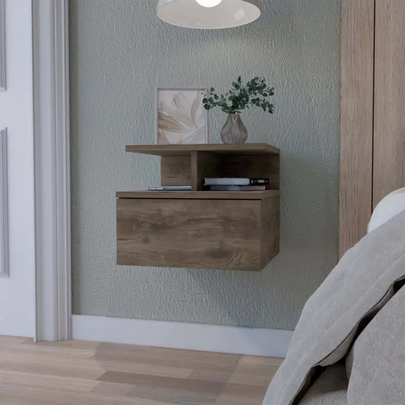 Dark Walnut 2-Tier Shelf Floating Nightstand