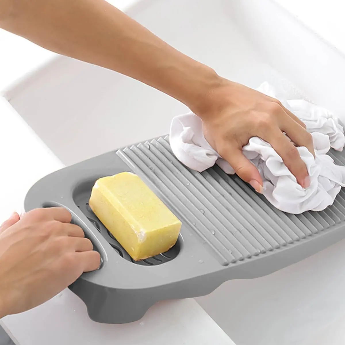 Wash Board, Washboard for Hand Washing Clothes, Plastics Laundry Scrub Board Household With Holder Portable (A-Gray)