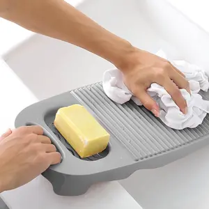 Wash Board, Washboard for Hand Washing Clothes, Plastics Laundry Scrub Board Household With Holder Portable (A-Gray)