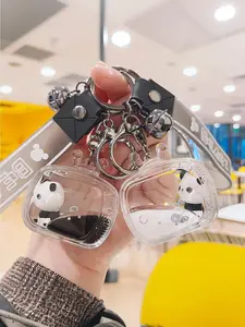 Acrylic Panda Floating Keychain Kawaii Charm, Cute Plaid Design, Sandfall Wind Pendant Decor, Universal Student Party Office Use