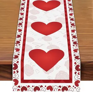 Limited Valentines Day Sale: Valentine's Day Heart Table Runner 72 x 13 Inch with Red Linen Burlap Hearts Pattern for Romantic Anniversaries