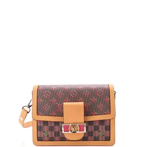 Pre-owned Louis Vuitton Canvas Coated Shoulder Bags Dauphine Shoulder Bag Damier Monogram LV Pop Canvas MM by Rebag