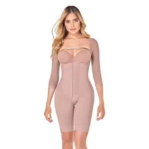 Women's Plus Size Stage 2 Post-Op Colombian Faja Bodysuit, Long-Sleeve Tummy Control Compression Shapewear