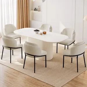 Guyii 70" Oval Dining Table Set 4-8 Seater Cream White Modern Kitchen Table with 4/6 Chairs Spacious Durable Tabletop for Family Meals & Entertaining