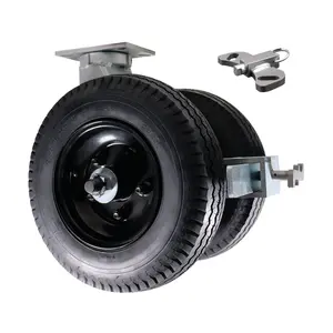 16 Inch Dual Wheel Swivel Pneumatic Caster - Black Rubber Wheels with Tapered Bearings - Bolt On Swivel Lock and Face Contact Brake-Heavy Duty Caster-2,440lbs. Capacity Per Caster-Service Caster Brand
