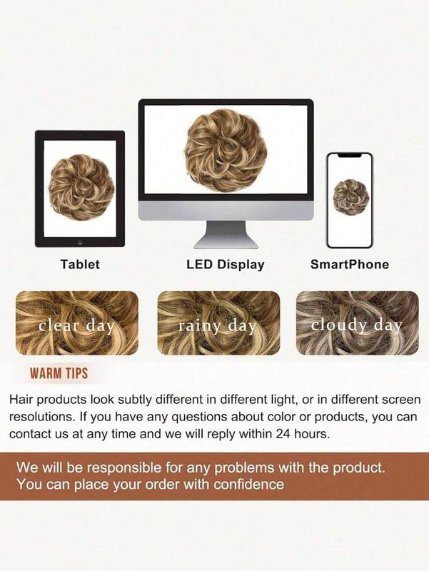 Black Messy Bun Hair Piece Wavy Curly Scrunchies Synthetic Chignon Ponytail Hair Extensions Thick Updo Hairpieces For Women 8inch